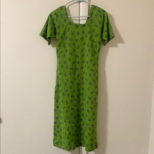 Vintage Lime Green Floral Square Neck Aodai Dress with side slits